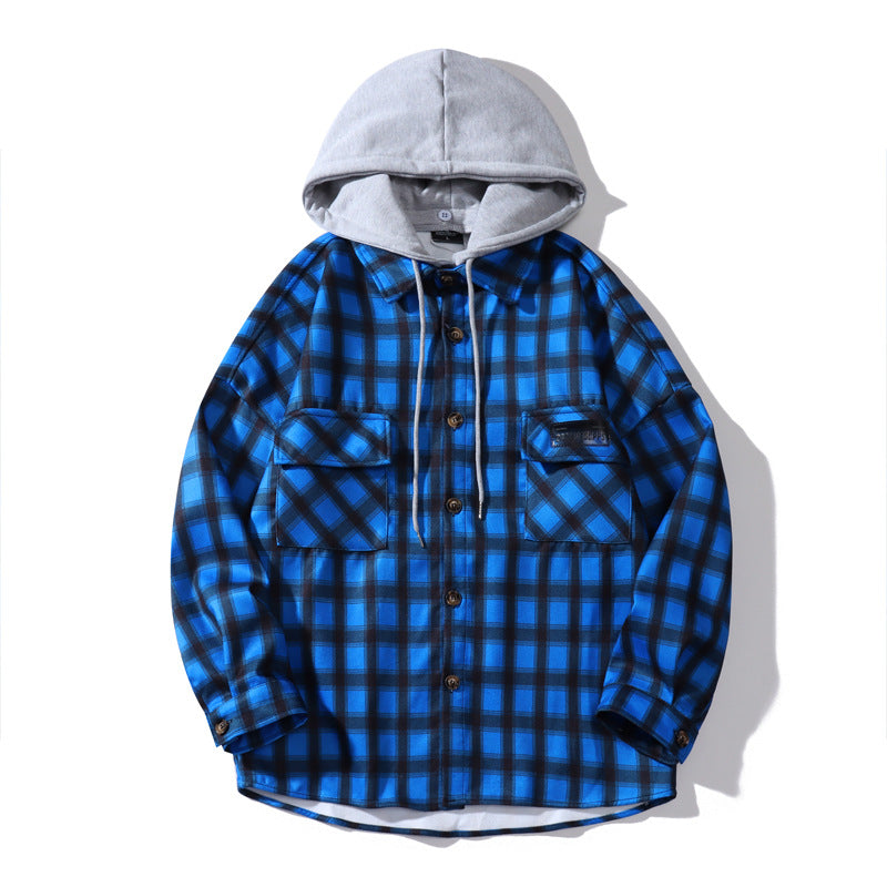 Mænds Hong Kong-stil Casual Langærmet Ternet Fleece Tyk Skjorte