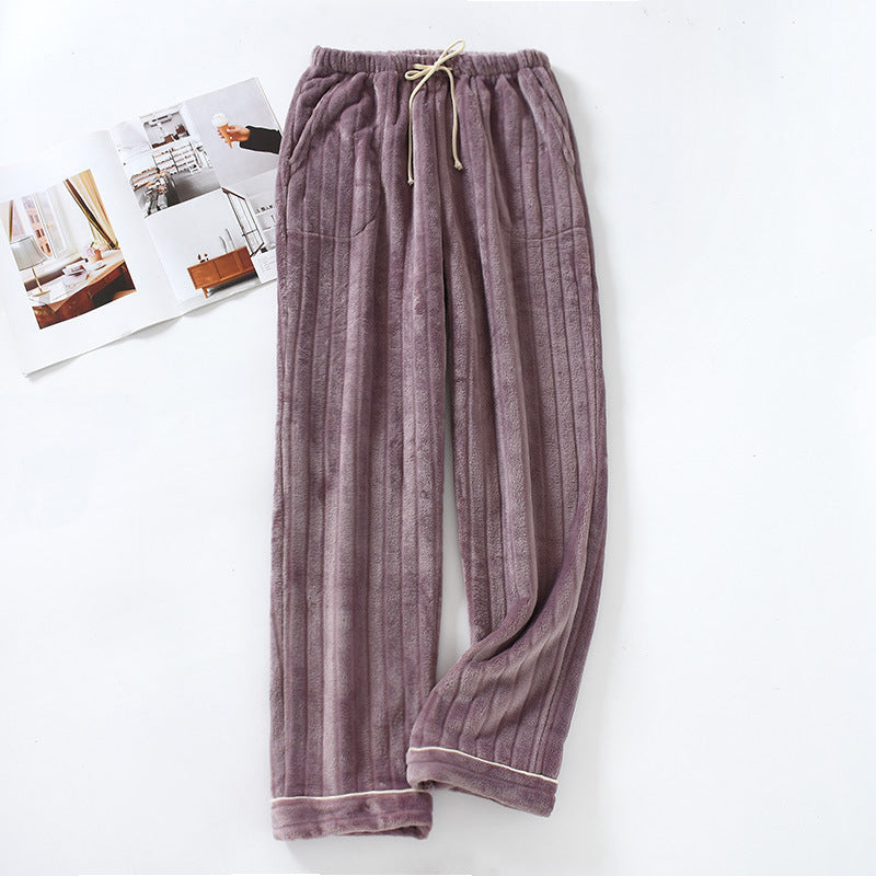 Couple Flannel Home Pants Trousers Thick Coral Fleece Warm Pants Men Plus Size Pants