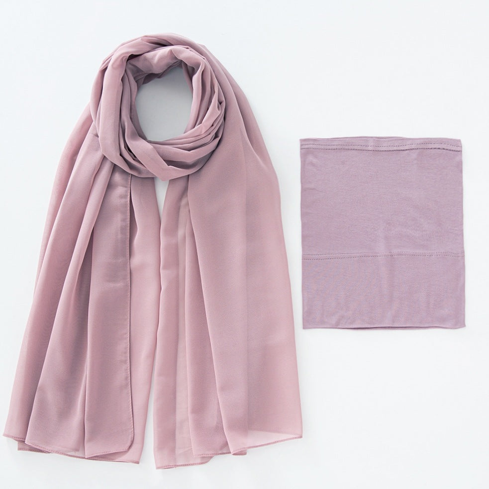 Modal Breathable Elastic Bucket Hat With Pearl Chiffon Scarf Headcloth