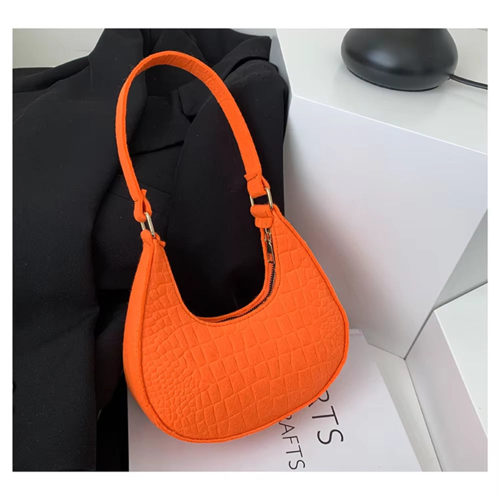 Women’s Retro Felt Underarm Bag - Solid Color Shoulder Bag, Casual Dumpling Crossbody Purse