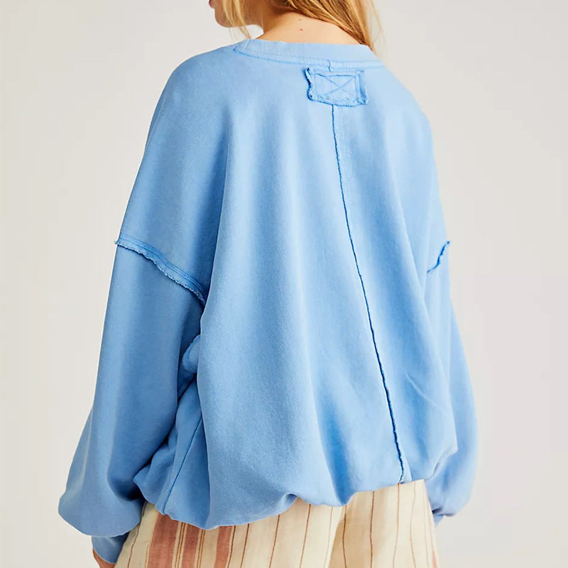 Multicolor Casual Loose-fit Long-sleeve Fringed Pullover Hoodie For Women