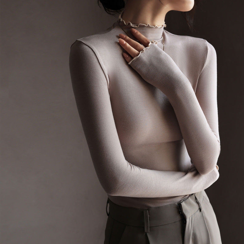 Women's Fashion Semi-high Neck Ruffle Base Shirt