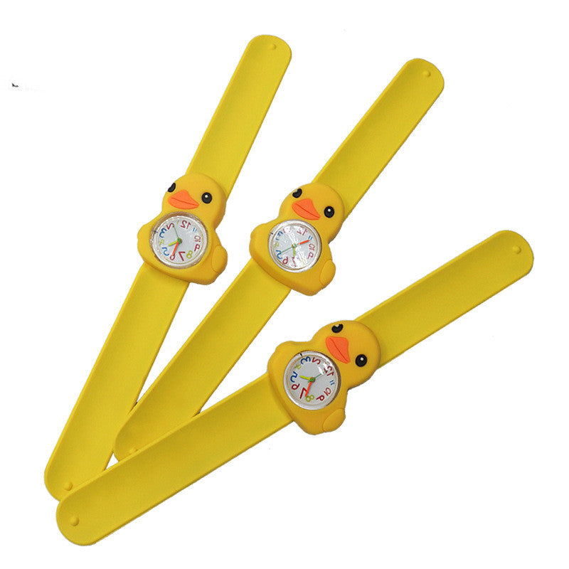 Little Yellow Duck PVC Drip Adhesive Cartoon Clapping Quartz Watch
