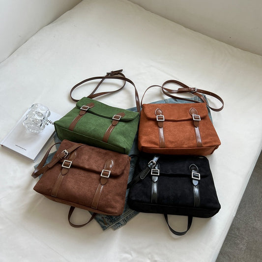 Women's Versatile Vintage Suede Patchwork Shoulder Armpit Bag