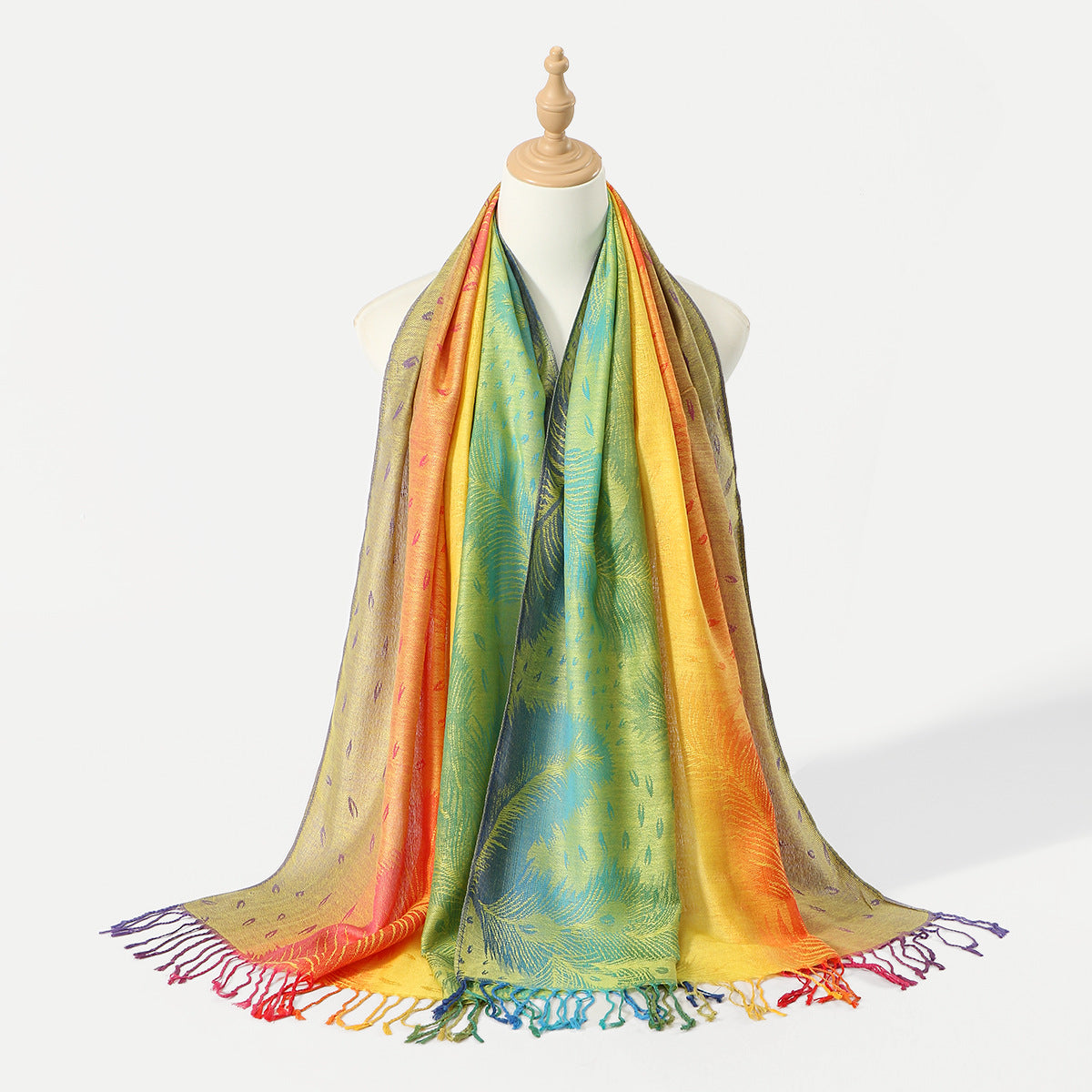 Womens Ethnic-Style Gradient Embroidered Colorful Cashew Tassel Shawl