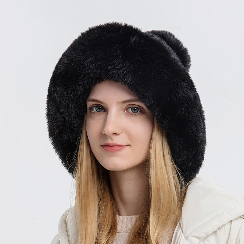 Three Fur Balls Outdoor Thickening And Fleece Cold Proof Warm Solid Color Knitted Hat