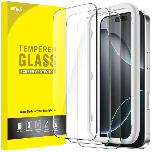 JETech Skärmskydd för iPhone 16 Pro 6,3-Tum, Härdat Glasfilm med Enkelt Installationsverktyg, Fodral-Vänligt, HD Klar, 3-Pack