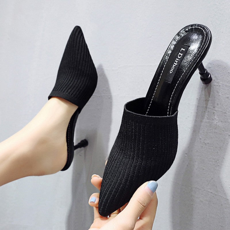 Summer New Woolen Women's Shoes Baotou Half-drag Women's Mid-heel Stiletto