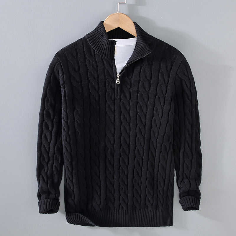 Half-high Neck Thickened Thick Needle Men's Sweater Zip Loose Pullover Knitwear