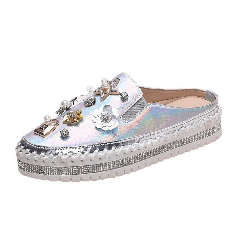 Women's Rhinestone Heelless Slip-ons Toe Sandals