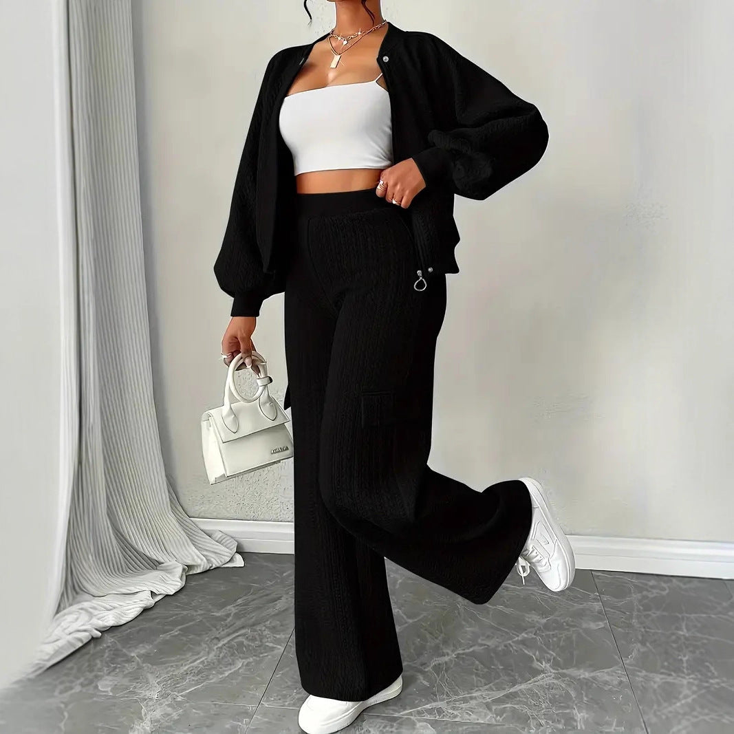 Stylish Casual Knit Hoodie And Pants Two-piece Set