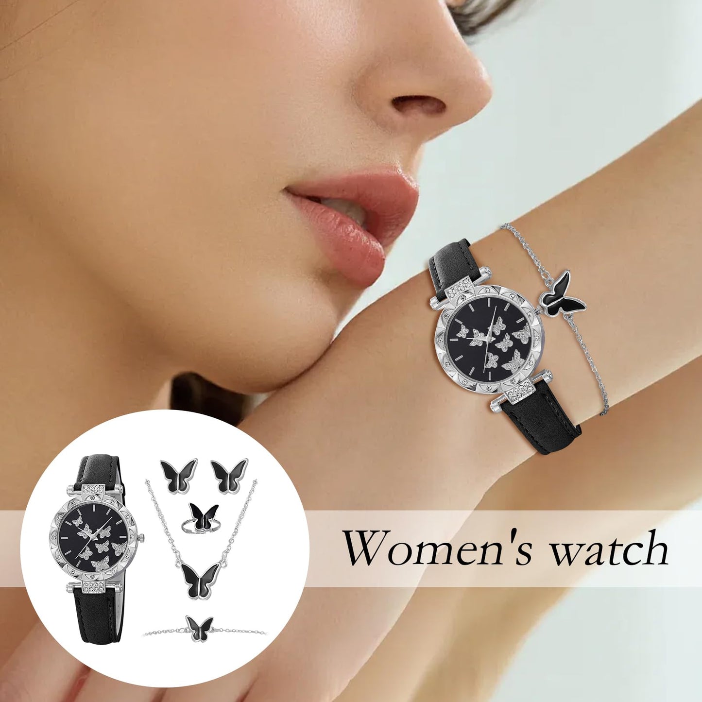 Womens Watches, Womens Watch - 5 stycken Butterfly Women Watch Set | Butterfly Fashion Lady Wristwatch med örhängen armband för kvinnlig, födelsedag och resor