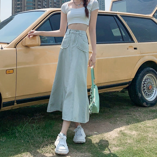 Summer New Women's Denim Skirt High Waist Denim Fishtail Skirt Loose And Slimming