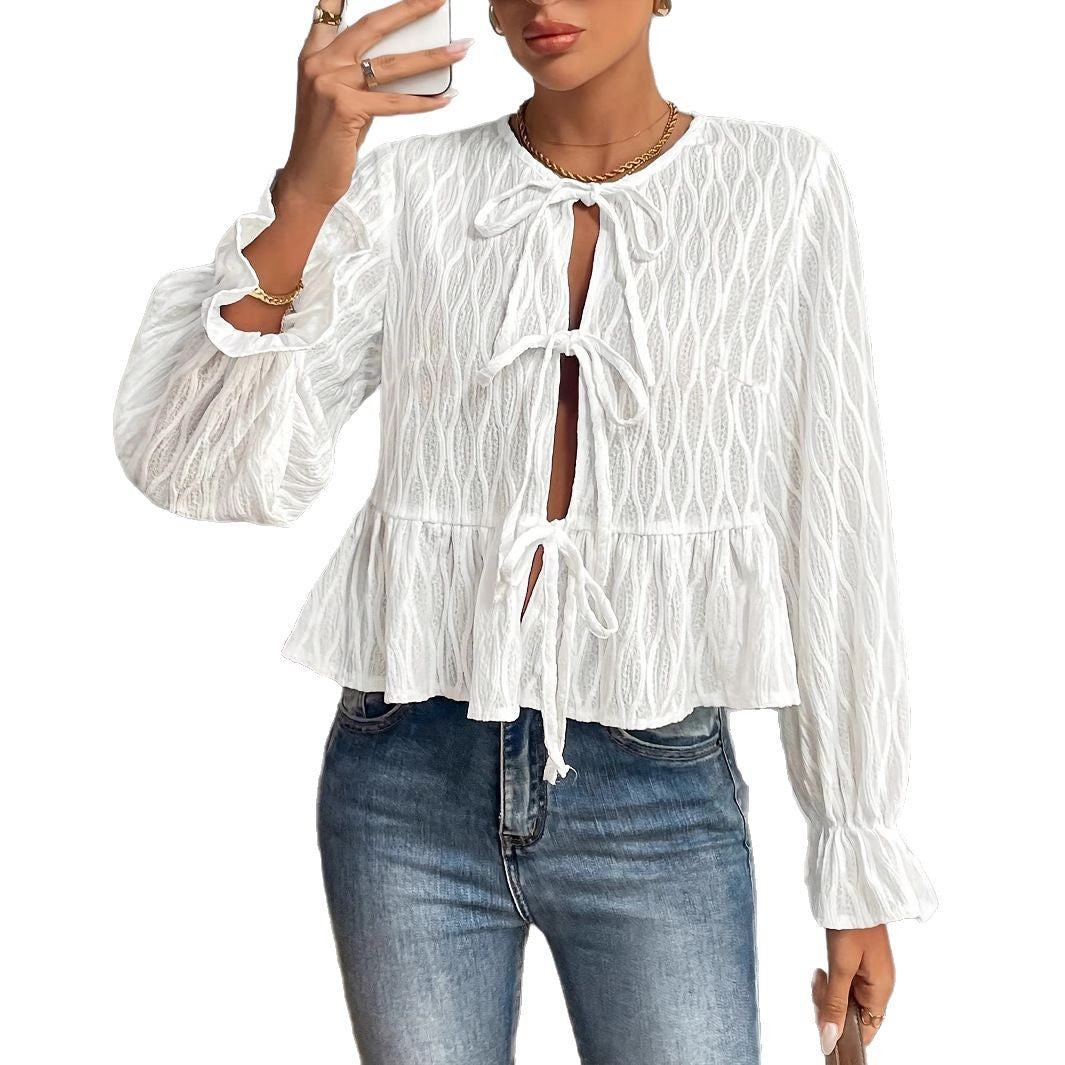 Long-sleeve Tie-front Casual Versatile Women's Top