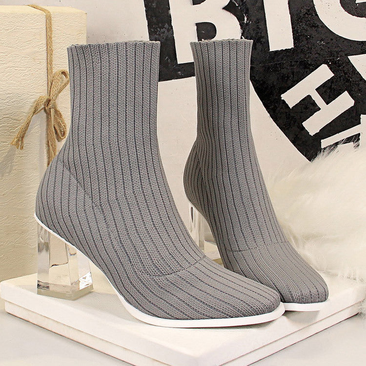 Transparent Heel With Crystal Heel Wool Booties