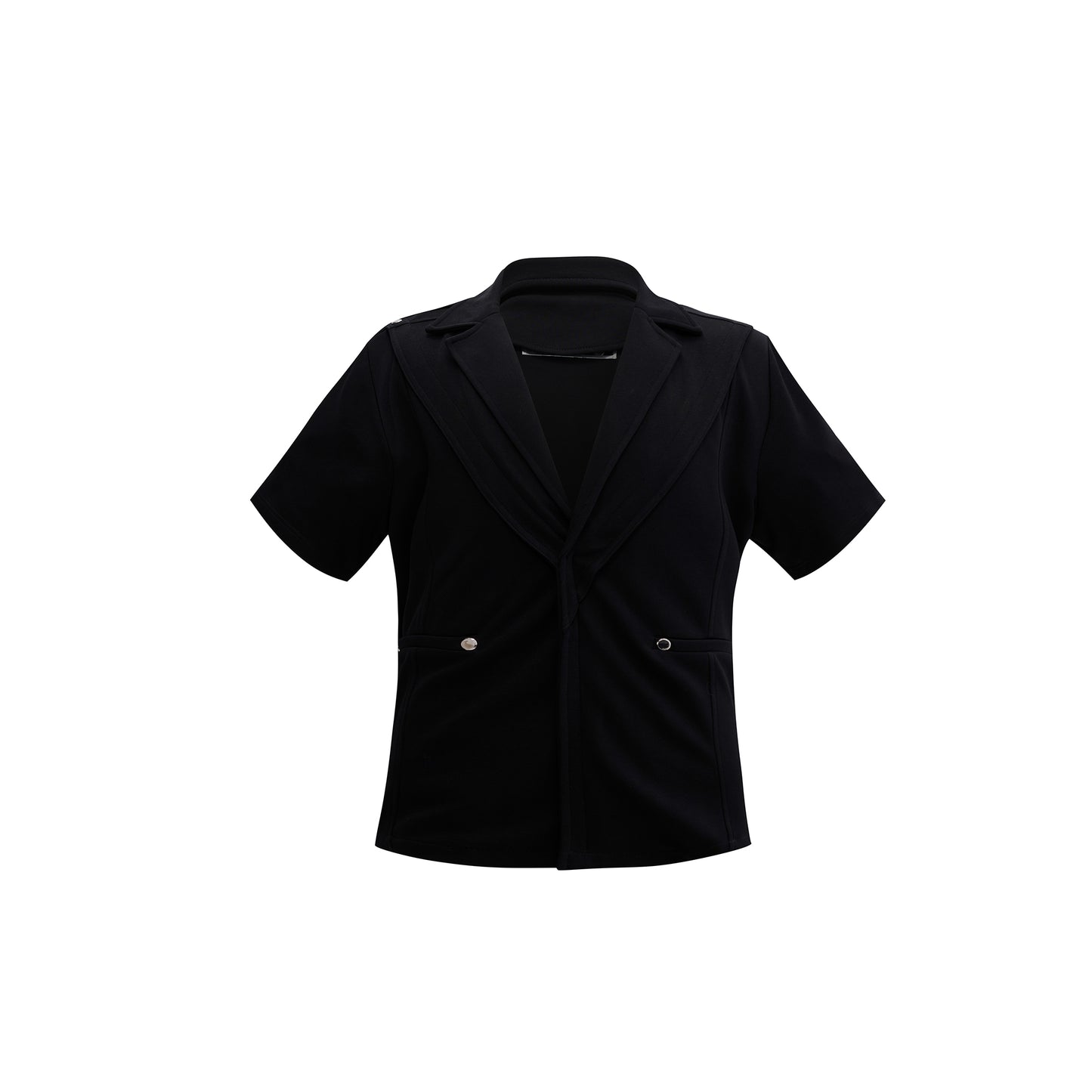 V-neck Short-sleeved Shirt Metal Embellished Loose Top