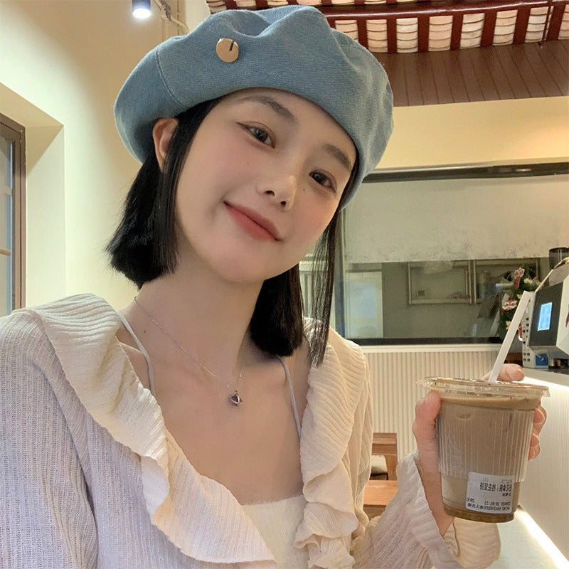 Denim Beret Women's Summer Korean Style All-match Small Face