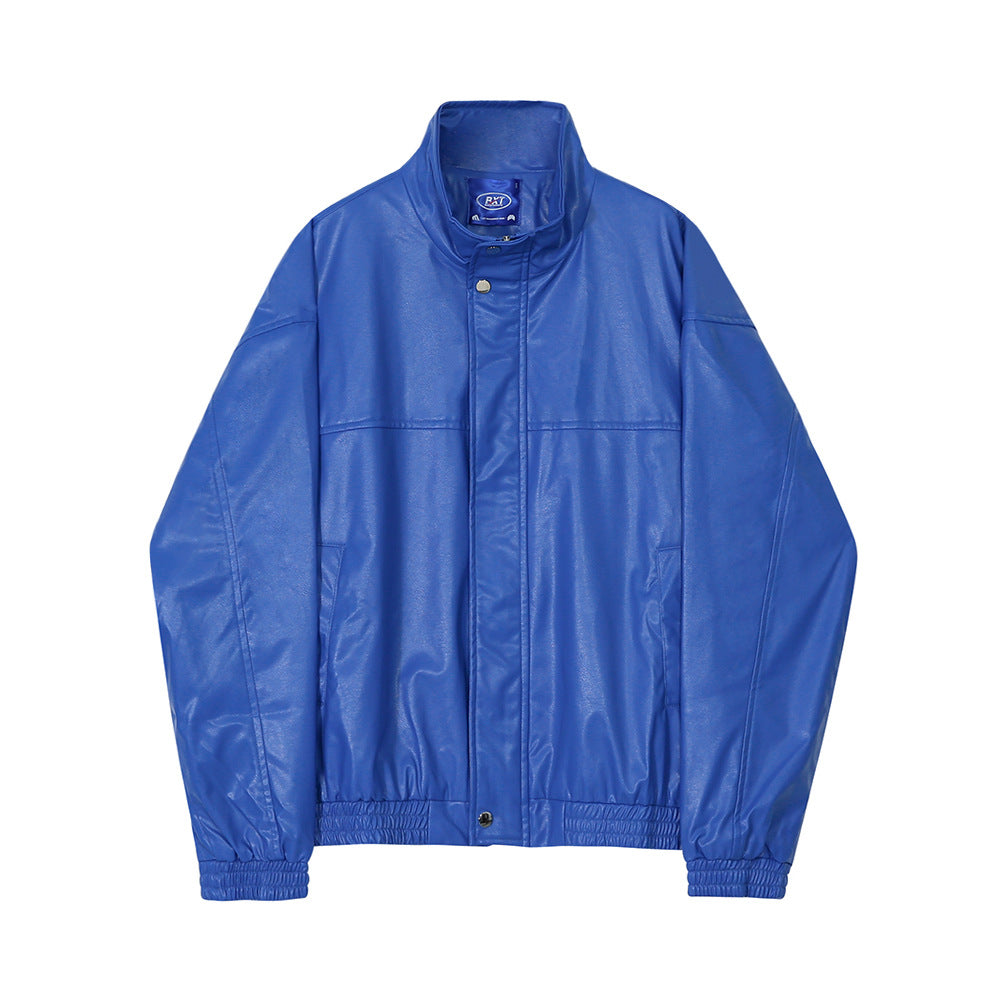 PU Leather Stand Collar Handsome Short Coat Loose Top Jacket