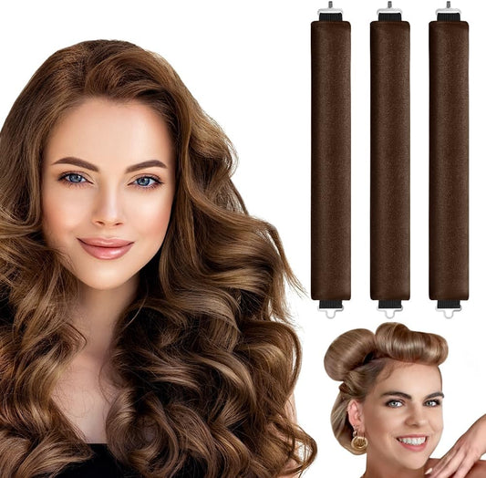 LOPHE 3 st Heatless Hair Curler, Heatless Curls Blowout Stavar Pannband för alla hårtyper, Mjukt hår Roller Stavar med krok (brun, 3pcs)