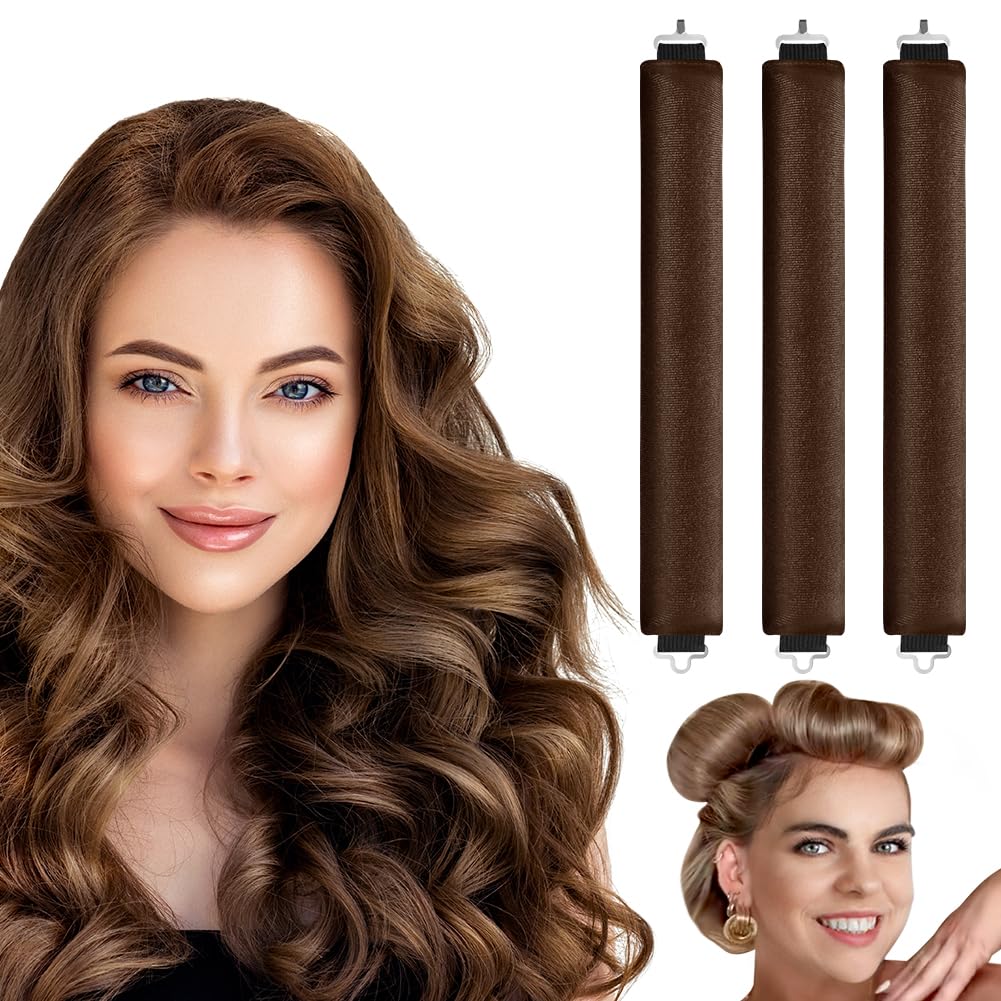 LOPHE 3 st Heatless Hair Curler, Heatless Curls Blowout Stavar Pannband för alla hårtyper, Mjukt hår Roller Stavar med krok (brun, 3pcs)