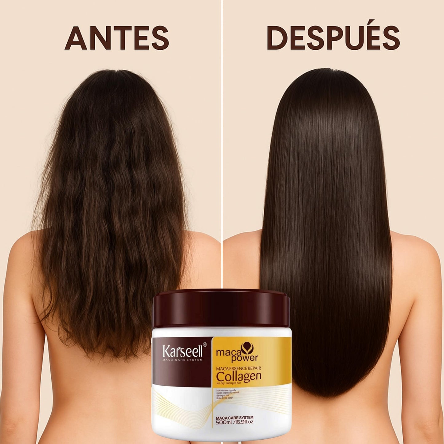 Karseell MACA CARE SYSTEM Kollagen Hårinpackning Djup Reparation Återfuktande Närande Återuppbyggande Anti-Frizz Glans Mjukhet För Skadat Torrt Slitet Färgat Hår Alla Hårtyper 500 ml