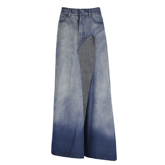 Irregular Slit A- Line Denim Skirt