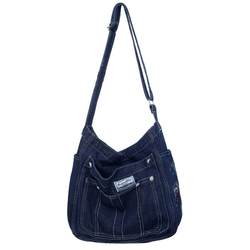 Enkel Denim Dame Skuldertaske Med Stor Kapacitet