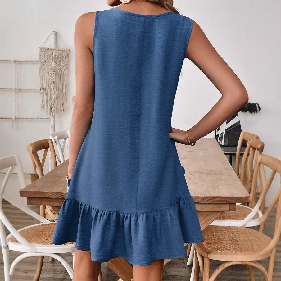 Sleeveless Casual Solid-color Dress With Ruffled Hem