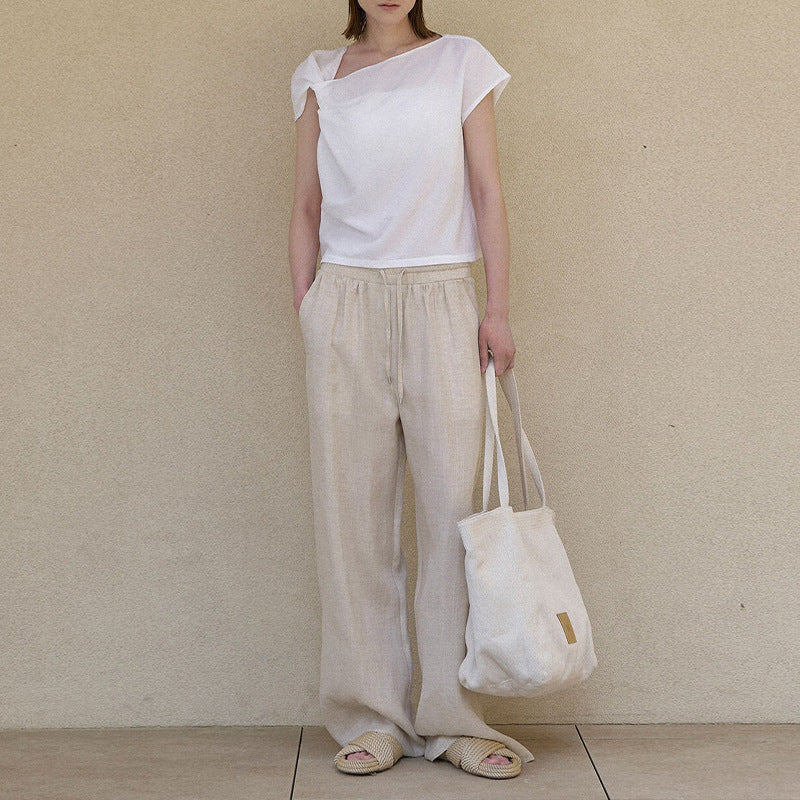 Minimal Versatile Women's Double Side Pocket Long Straight-leg Pants