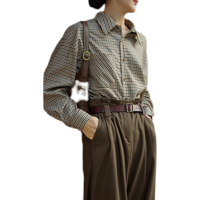 French Style Retro Plaid Shirt For Women