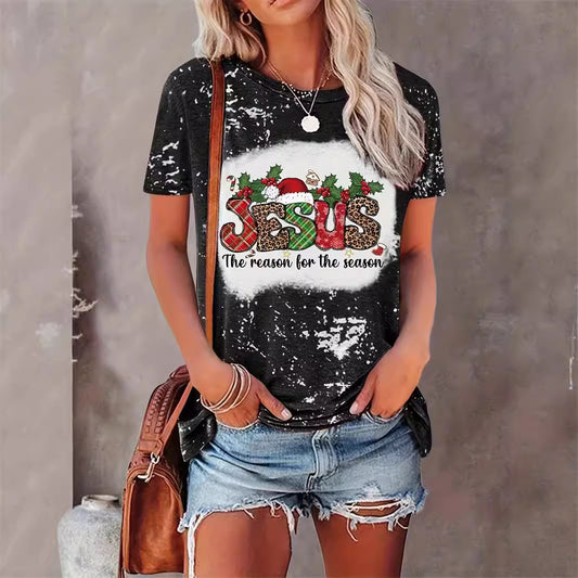 Jule T-shirt med print og rund hals