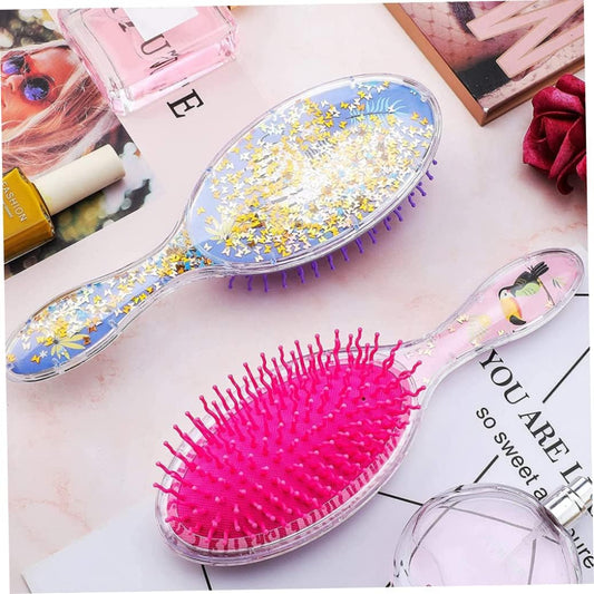Barn våt hårborste konfetti glitter utredning hårborste set mjuk borst massage för baby barn flickor lockigt rakt långt kort (fågel och zebra) 2 stycken, hårborstar