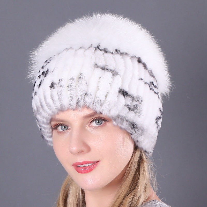 Womens Warmth-Retaining Rex Rabbit Fur Winter Hat
