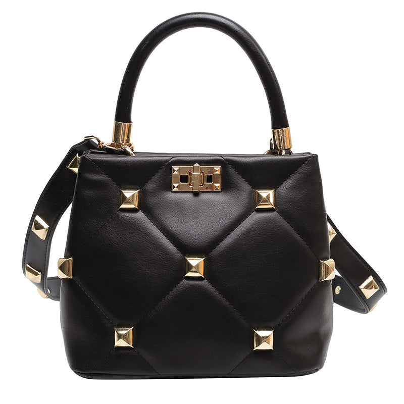 Large Riveted Diamond Lattice Single Shoulder Crossbody Small Square Bag