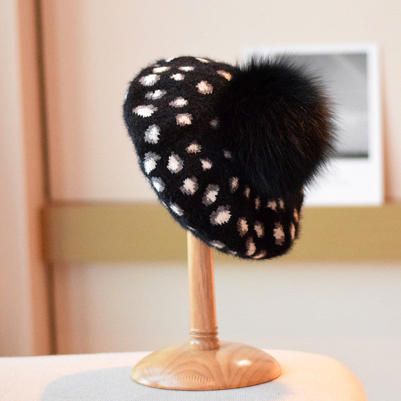 Retro minklignende uld all-match leopard hat mode