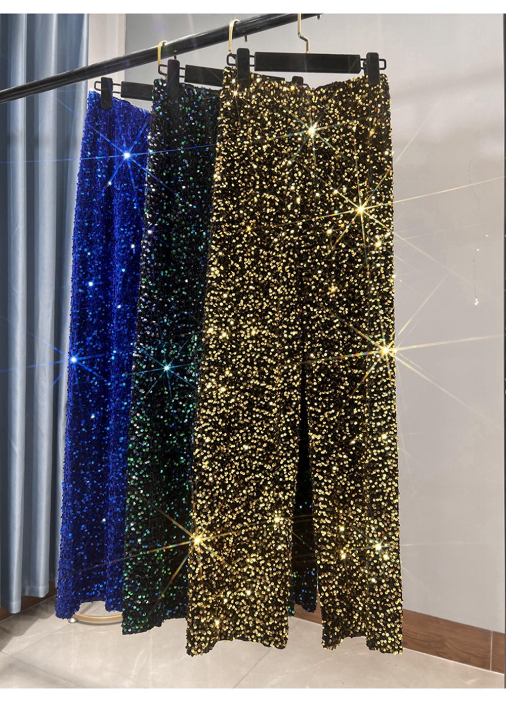 Women's Sequin Wide-leg Pants Lengthened Draping Mop