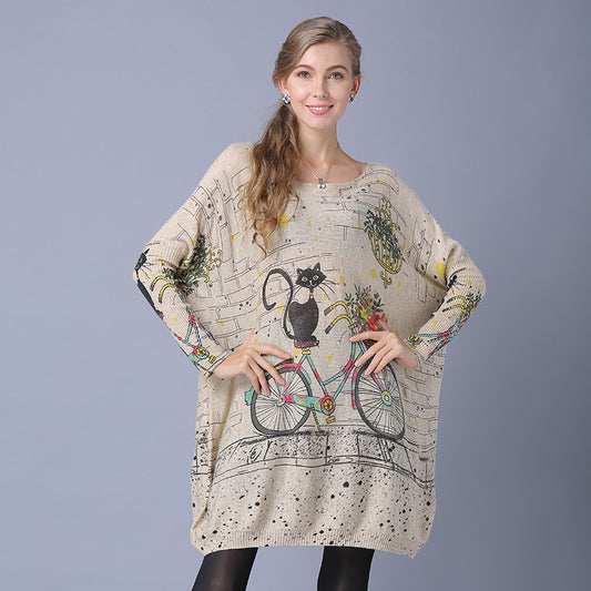 Printed Long Sleeve Pullover Sweater Knitted Bottoming Top