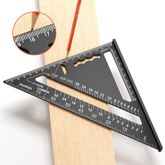 Newaner 180 mm snickarvinkel, aluminiumlinjal, 45°, 90° förtjockad, triangulär snickarvinkel, hög precision mätverktyg, för snickare, takläggare, ingenjör (svart)