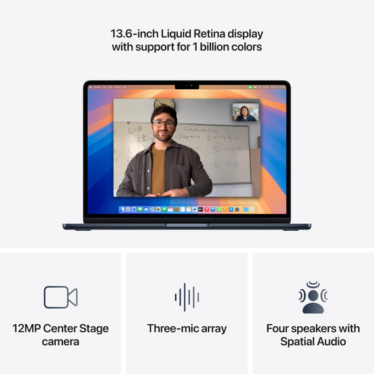 Apple 2025 MacBook Air 13 tum med M4-chip : 13,6-tums Liquid Retina-skärm, 16 GB enhetligt minne, 512 GB SSD-lagring, 12MP Center Stage-kamera, Touch ID, Byggd för Apple Intelligence; Midnatt