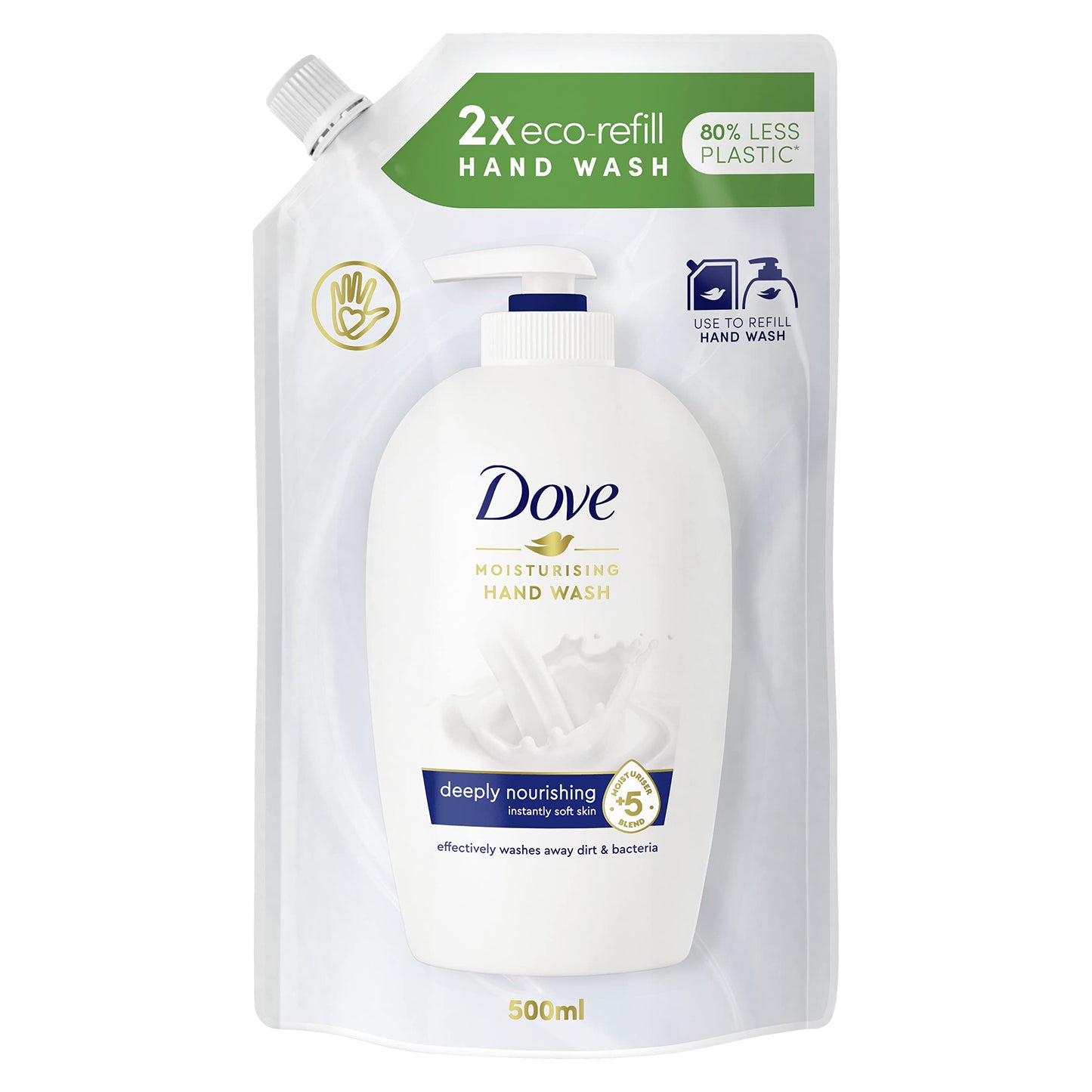 Dove Flytande Handtvål för återfuktad och omedelbart mjuk hud Deeply Nourishing Refill tvättar effektivt bort smuts och bakterier 500 ml
