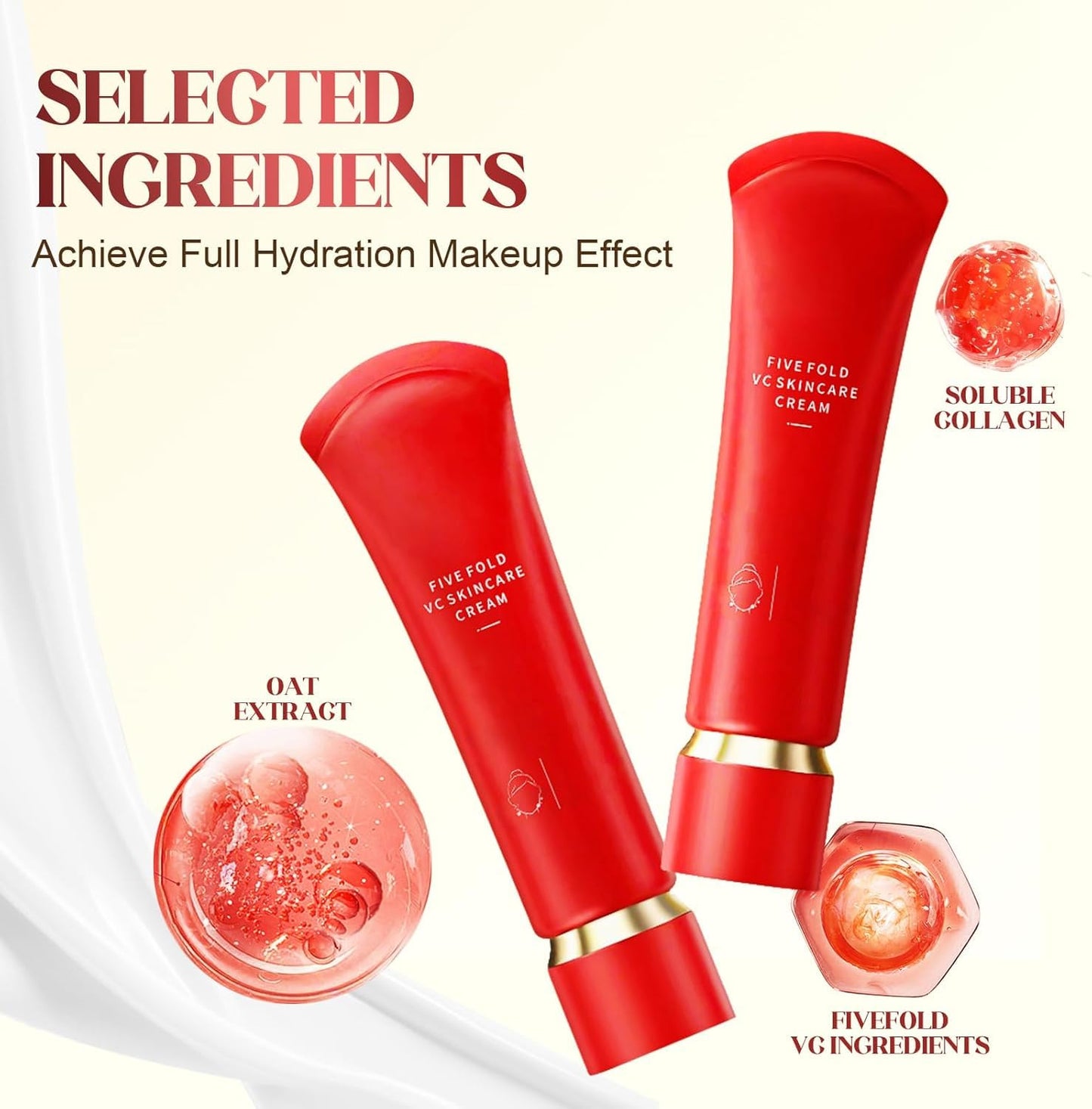 Moisturizing Brightening Tone-Up Concealer Cream, Five Fold VC Skincare Cream, Anti-Wrinkle, Oil Control, Long-Lasting & Waterproof, Multifunctional Hydrating Makeup (3 PCS)