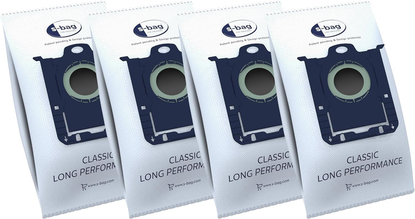 Electrolux E201S Dammsugarpåsar S-bag Classic Long Performance, 4 påsar, Optimerar luftflödet med påsens tåliga syntetmaterial, Lämplig för många typer av dammsugare