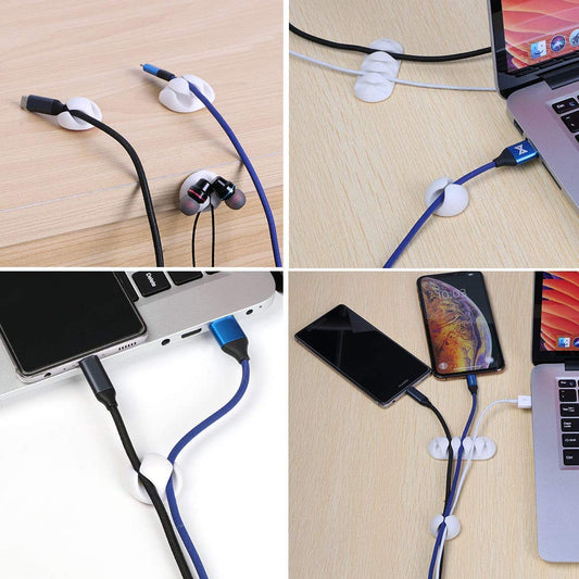 URAQT Kabelklämmor Kabelhållare, Mångsidig Kabelledning Organiserare Set för Skrivbord, Nätkabel, USB-Laddningskabel, Laddare, Ljudkabel (# vit 20 st)