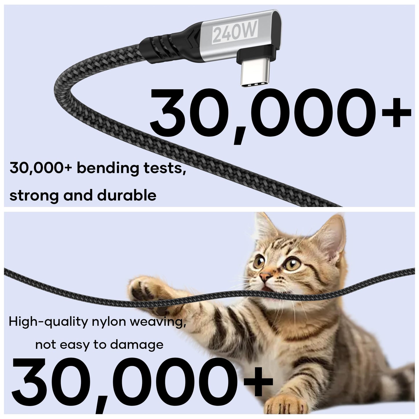 5 m USB-C till USB-C-kabel, [240 W, 48 V/5 A] 90 graders nylonflätad PD3.1 snabbladdningskabel för 16/15/Pro Max, Galaxy S24/S23, MacBook Pro/Air, iPad Pro/Air/Mini/Switch