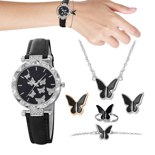 Womens Watches, Womens Watch - 5 stycken Butterfly Women Watch Set | Butterfly Fashion Lady Wristwatch med örhängen armband för kvinnlig, födelsedag och resor