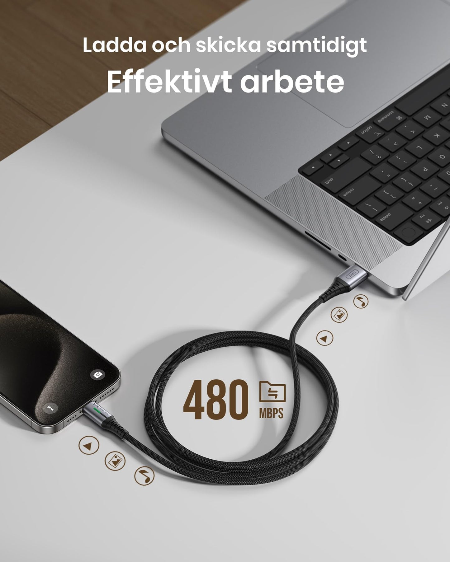 【3-Pack】INIU USB C-kabel, 3,1 A QC Snabbladdande USB-typ C-laddare, Zinklegering (1,6 + 6,6 + 6,6ft) Flätad Datakabel USB A till C Telefonladdare för iPhone 14 13 Samsung S22 S21 Xiaomi Huawei Google