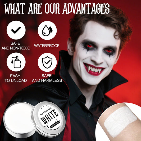 vitt ansikte halloween tricks, halloween makeup, halloween makeup karneval makeup barn kvinna vuxen, vit kroppsmålning för karneval fest clown specialeffekter Sfx 50g