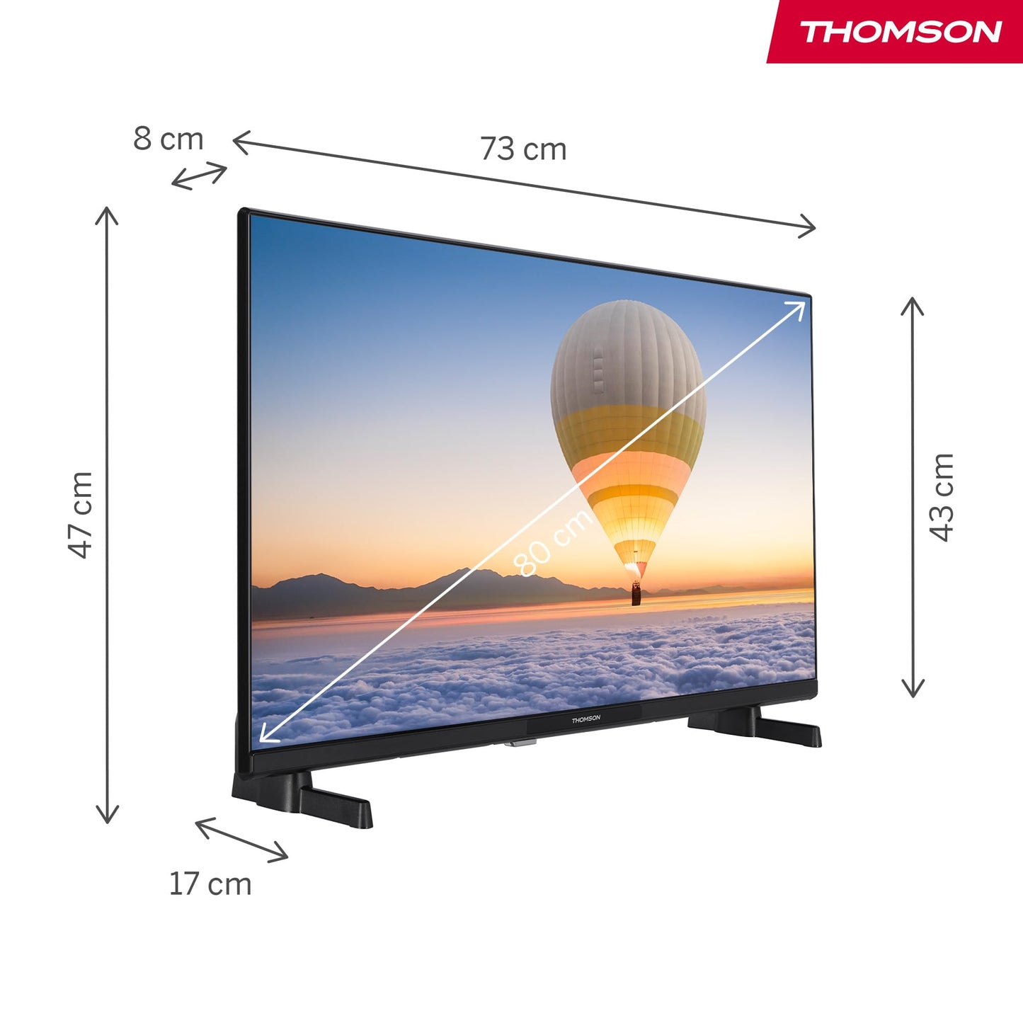 Thomson 32 Inch (80 cm) HD Smart TV, Wi-Fi, Röststyrning, HDR10, Dolby Audio, Triple-Tuner (Kabel/Satellit/Antenn), HDMI, USB, Netflix, YouTube, Prime Video, Disney+ – 32HT2S35