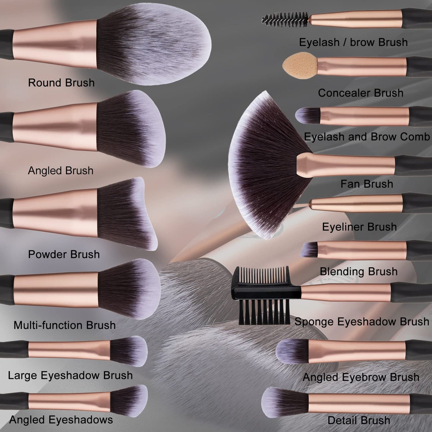 Black Makeup Brushes and Makeup Sponges 18Pcs Makeup Tool Set Makeup Brushes Set Natural Synthetic Eye Shadow Foundation Make-Up Facial Mixed Powder Blusher Concealer Eye Makeup Brush Set