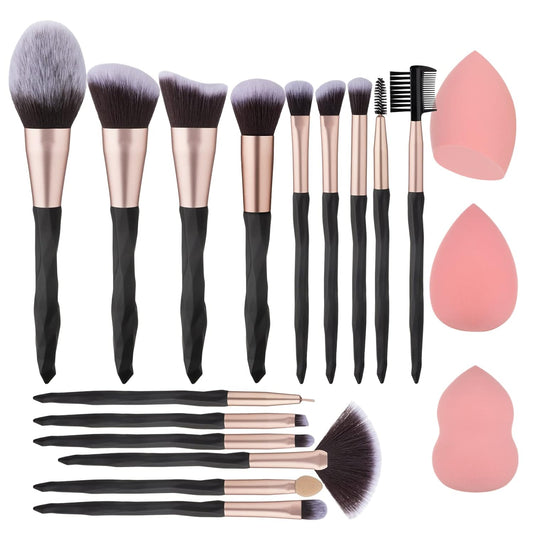 Black Makeup Brushes and Makeup Sponges 18Pcs Makeup Tool Set Makeup Brushes Set Natural Synthetic Eye Shadow Foundation Make-Up Facial Mixed Powder Blusher Concealer Eye Makeup Brush Set